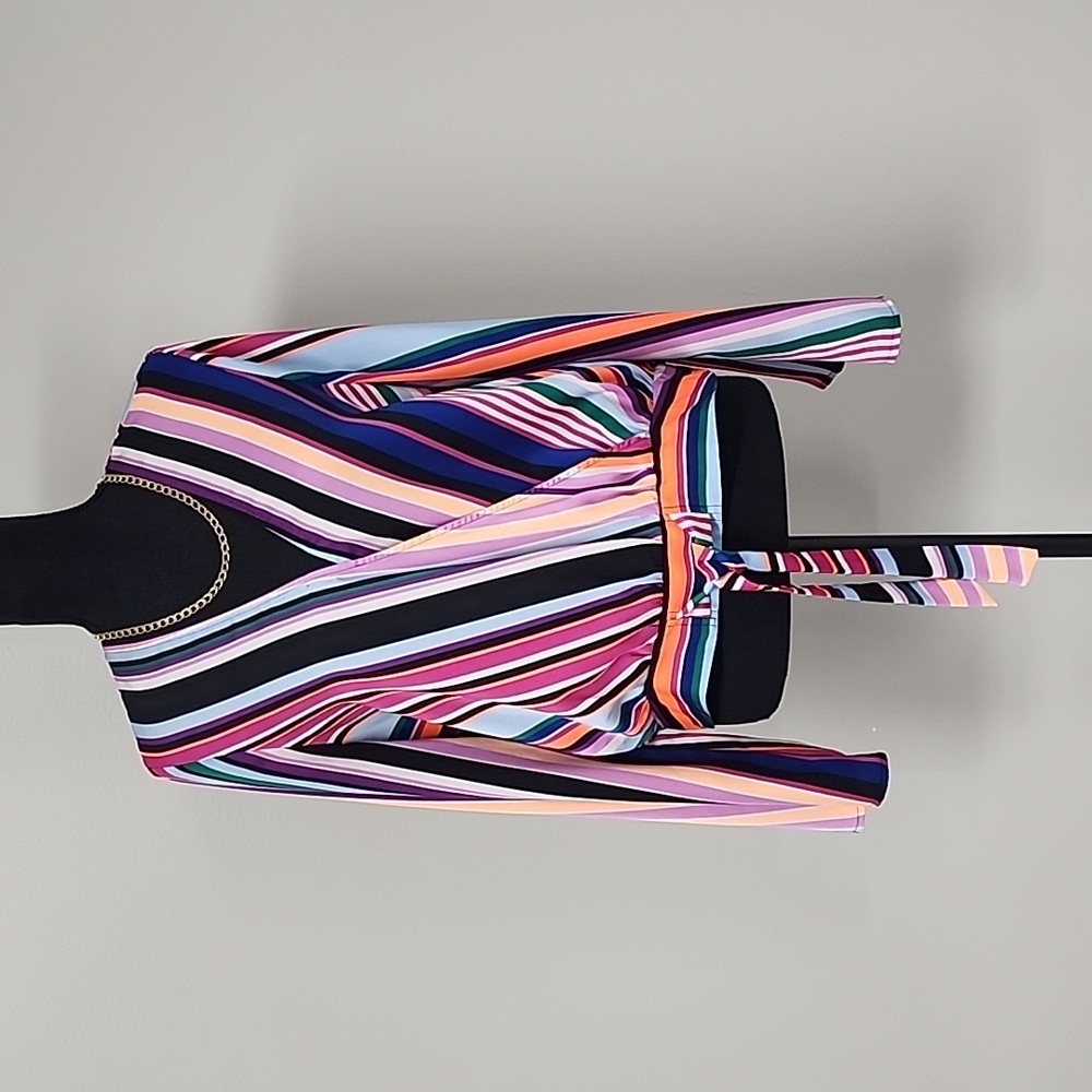 EXPRESS Striped Wrap Blouse - Picture 4 of 16